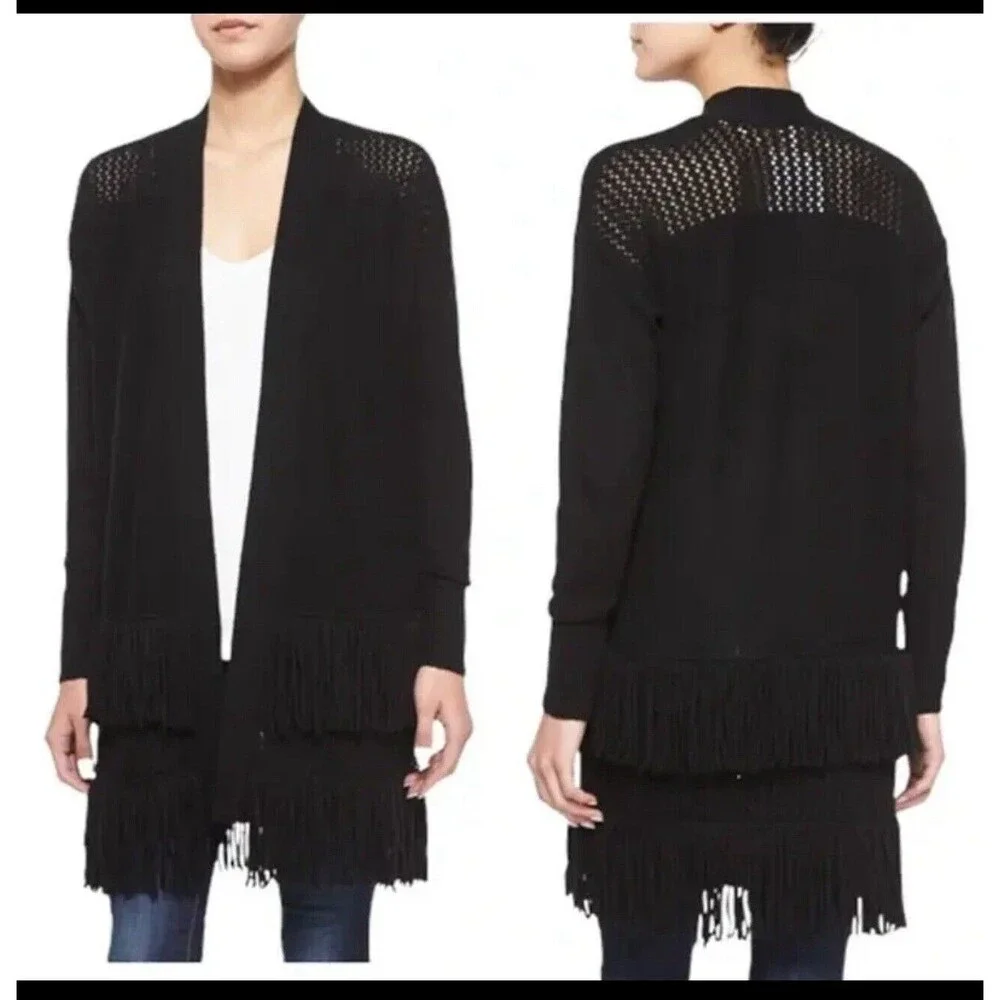 Rebecca Taylor Fringe Knit Wool Cardigan Sweater Women’s Small